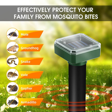 8 Pack Mole Repellent Solar Powered, DOQAUS Waterproof Sonic Mole Deterrent Spikes, Snake Rodent Gopher Repellent for Lawn Garden & Yard