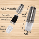 YUOFD Electric Pepper Grinder 2PCS, Electric Salt and Pepper Grinder Set with Battery, Gravity Sensing Automatic Grinding, Silver