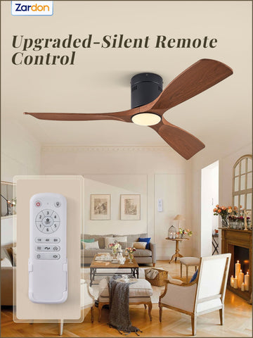 Zardon 52" Ceiling Fan with Light & Remote - Flush Mount Low Profile, 6-Speed DC Motor, Ultra Quiet for Bedroom & Living Room - Black & Walnut