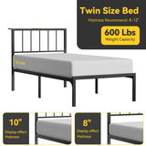 Behost Heavy Duty Twin Bed Frame with Storage Headboard, Charging Station and LED Light, No Box Spring Required, Black