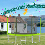 Mersco 8ft Trampoline for Kids Adults,Outdoor Trampoline with Enclosure,BasketballHoop and Ladder,Upright-Poled Backyard Trampoline with Total Loading 880Lbs,Birthday Gifts,Green