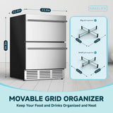 Simzlife 24 Inch Under Counter Refrigerator, Outdoor Refrigerator with Double Drawer for Patio & Kitchen, Weatherproof Outdoor Fridge in Stainless Steel, Beverage Cooler for Home & Commercial Use