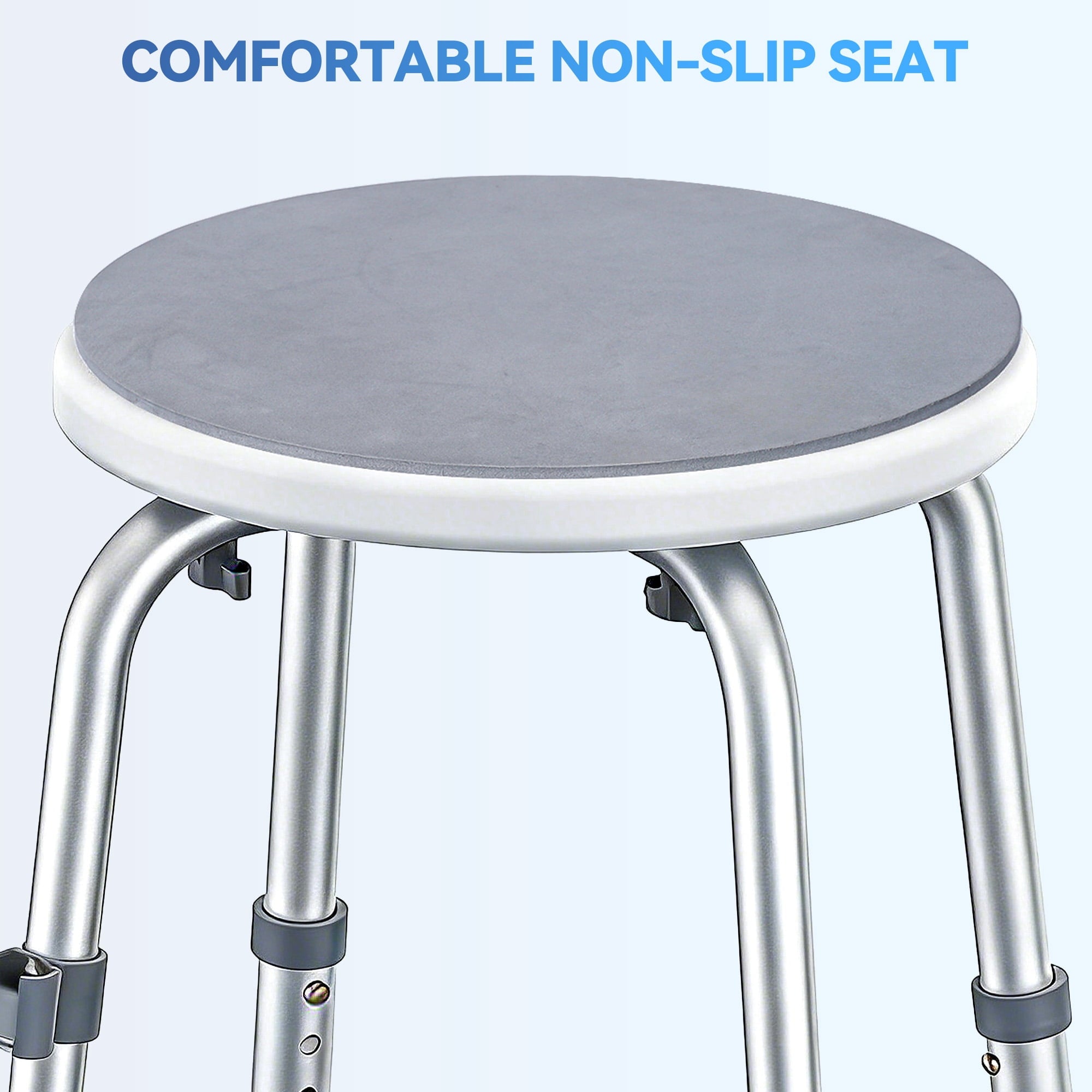 SACVON Adjustable Round Shower Chair, Non-Slip Bath Stool with Aluminum Legs, Tool-Free Height Adjustable Seat for Shower or Tub, Gray