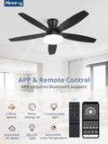 Zardon 48 inch Smart Ceiling Fan with LED Light Kit - 6-Speed Remote Control, Black Finish for Indoor