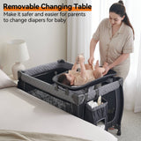 Pamo Babe Baby Playard, Magic Fold 1 Step Portable Playpen Changing Table for Newborn, Four-Panels