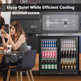 Simzlife Back Bar Cooler With 2 Glass Swing Doors, Under Counter Back Bar Refrigerator with LED Lighting, 7.4 Cu.Ft Counter Height Refrigerator for Beer, Soda Drinks, Wine, Black