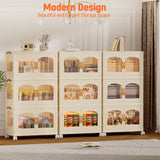 Behost 3 Pack Plastic Large Storage Bins with Lids, Closet Organizers and Storage, Stackable Storage Containers with Wheel, Beige