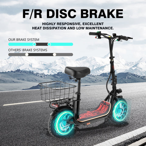 SANOPY 350W Electric Scooter for Adults with Carry Basket, 15 Miles Max Range, 20 MPH Top Speed, 12" Tires Foldable E-Scooter for Commuting with Seat, Black