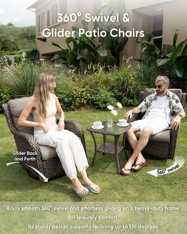 Bellefurn Luxury Patio Swivel Rocker Chairs Wicker Chair,Outdoor Swivel Chairs Set of 2,Swivel Glider Lounge Chairs with Side Table for Patio Balcony,Porch,Garden