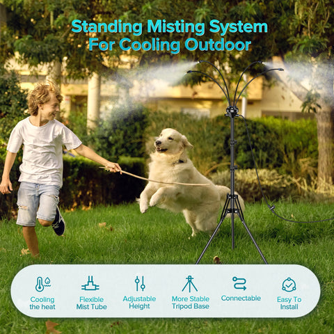 Tensea Upgrade Standing Misters for Outside Patio, Adjustable 5.25ft Misting Cooling System with 32.8ft Water Mist Line, Portable Outdoor Misting System with Flexible Spray Tube for Lawn,BBQ,Pet,Kids