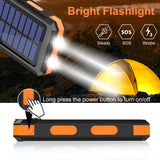 38800mAh Super Capacity Solar Charger with 2 LED Light Flashlight & Compass for Indoor Outdoor Camping Hiking, Portable Power Bank with 3-Outputs for iPhone/iPad/Android Phones-Orange