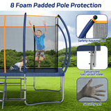 Mersco 8x14ft Large Rectangle Trampoline for Kids Adults,Big Outdoor Trampoline with Enclosure Net,Football Net & Storage Bag, Total 1600Lbs Bearing,Birthday Party Gifts,Blue