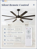 Zardon 72 inch Large Ceiling Fan with Light and Remote, Indoor Black Modern Ceiling Fan, 6 Speed