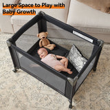 Pamo Babe Baby Playard Magic Fold 1 Step Bassinet & Changing Table for Newborn, 4-Panels (Black)