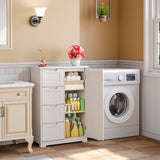 33'' Small Kitchen Pantry Storage Cabinet with 4 Drawers 3 Shelves and 1 Door, Noelse Wooden Bathroom Storage Cabinet for Kitchen Dining Room