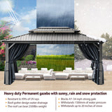 SANOPY 10x15ft Hardtop Gazebo Double Roof Aluminum Gazebo Outdoor Waterproof Gazebo Canopy with Netting and Curtains for Backyard, Deck, Patio,Black