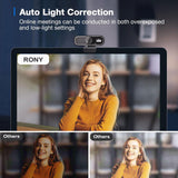 RONY 4K Webcam with Auto Focus & Noise-Canceling Mic:  Plug & Play PC Camera for Windows 11/10/8/7,  Vista/7/8/10, Mac, Android, Linux