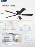 Zardon 52 inch Ceiling Fan with Light and Remote Control, 6 Speed Settings, Indoor Use, Black