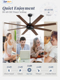 Zardon 65-inch Ceiling Fan with Remote Control, 6-Speed Settings, No Light, Indoor Use, Black