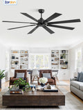12X Zardon 72 inch Black Ceiling Fan with Remote Control – Quiet 6-Speed DC Motor, 8 Blades for Indoor Use