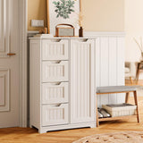 33'' Small Kitchen Pantry Storage Cabinet with 4 Drawers 3 Shelves and 1 Door, Noelse Wooden Bathroom Storage Cabinet for Kitchen Dining Room