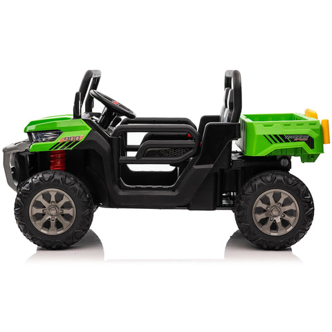 24V Kids Ride on Dump Truck with Remote Control, 2 Seater Powered 4-Wheeler UTV Toys, 2x200W Ride on Tractor Car w/ Electric Dump Bed, Shovel, Bluetooth Music, Green