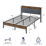 OLEVS Queen Bed Frame with Headboard, LED Light, Charging Station, No Box Spring Required