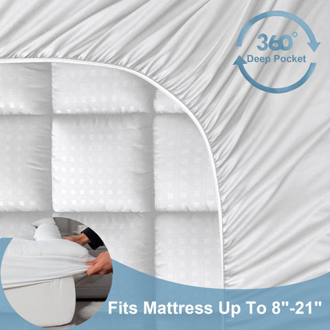 Thinway Queen Size Waterproof Mattress Pad Protector, Breathable Quilted Mattress Cover Noiseless Waterproof Fitted Sheet Mattress Topper Up to 21" Deep Pocket