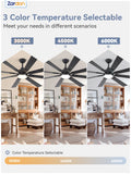 Zardon 72 inch Ceiling Fan with Light and Remote Control - Quiet 6-Speed DC Motor, Farmhouse Design for Indoor - Black