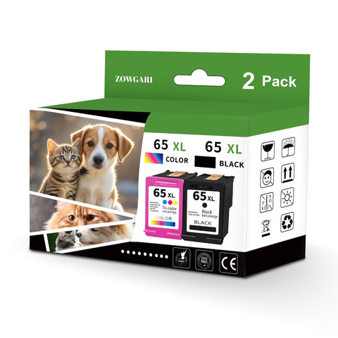 65xl Ink Cartridge Compatible for HP printer ink 65 Ink Cartridges for DeskJet 3755 3700 3752 3772 2622 2624 2600 Envy 5000 5055 5052 5070 AMP 100 120 130 Printers (Black, Tri-Color), 2-Pack