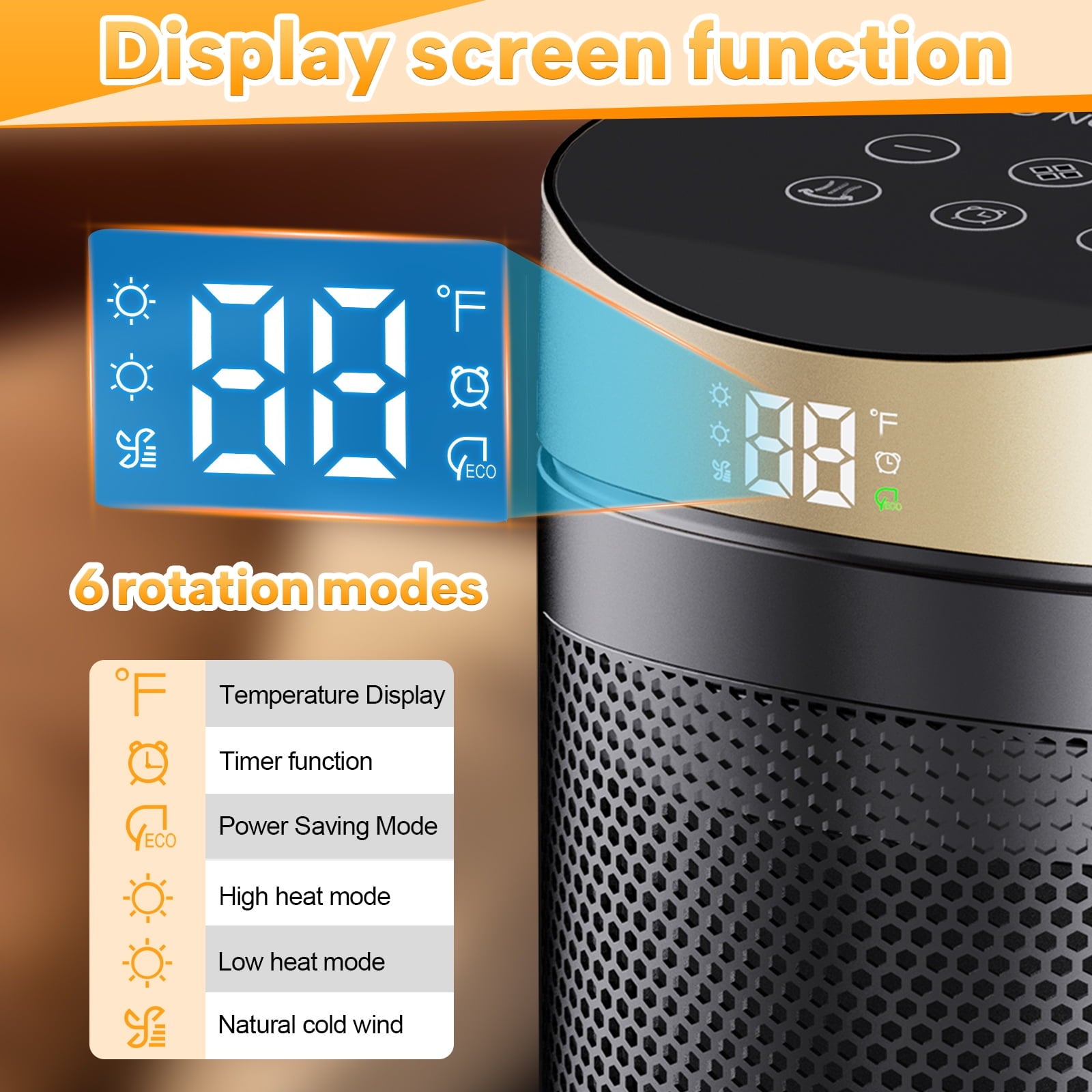 Space Heaters for Home，Portable Electric Heater for Indoor Use with Remote，1500W PTC Ceramic Space Heater for Small&Homelarge Room，Bedroom，Office，Store，6 Modes，Thermostat，Eco Mode&Fan Mode，1-12H Time