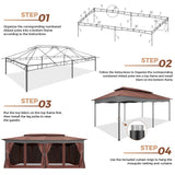 SANOPY 12X20 Heavy Duty Outdoor Gazebo with Mosquito Netting and Curtains, Canopy Tent Deck Gazebo with Double-Flat Roof Ventiation and Metal Steel Frame Suitable for Lawn, Backyard, Patio