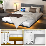 Behost Upholstered Full Bed Frame, Floating Bed Frame with Smart LED Lights and Charging Station, Gray