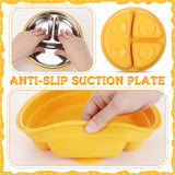 Stainless Steel Baby Feeding Set - Baby Led Weaning Supplies - 6 Pcs Kids Plates and Bowls Set - Includes Adjustable Bib, Forks Spoons, Toddler Cup, Suction Bowls for Baby Toddle (Blue)