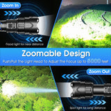 200000 High Lumens Rechargeable Flashlight with Type-C Fast Charging & 16-Hour Runtime, 5 Modes, Telescopic Zoom, Waterproof, Compact Handheld Flashlight for Camping, Hiking, Hurricane Prep