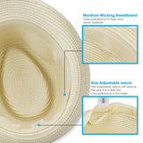 Straw Fedora Hat for Women Men Packable Short Brim Roll Up Trilby Hat Panama Summer Beach Sun Hat UPF 50+