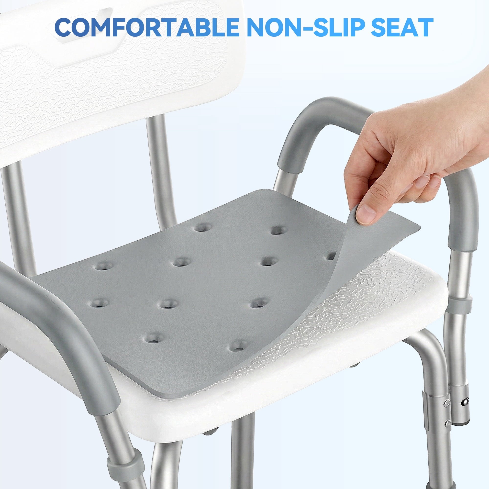 SACVON Shower Chair for Elderly, Adjustable Height Bath Chair with Armrests, Backrest and Non-Slip Seat, 300 lbs Capacity, White