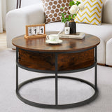 Behost Round Lift Top Coffee Table with Storage, Industrial Wood Coffee Table with Metal Frame for Living Room, Rustic Brown