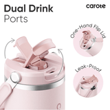 Carote 3-Pack Insulated Stainless Steel Tumbler Set with Lids, Straws & Handles (40oz,32oz,32oz) Double Wall Vacuum, Leakproof,Pink