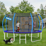 Mersco 14FT Trampoline for Kids Adults with Mulifunctional Target Cloth, Indoor & Outdoor Recreational Trampolines with Enclosure Net and Ladder,Easter,Birthday Gift for Kids, Loading 1600Lb,Blue