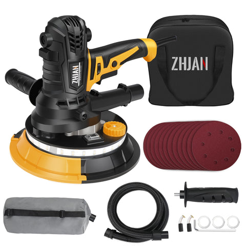 7" 900W Electric Drywall Sander with Vacuum & LED - 1400-2700RPM with 12 Discs