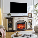 72-Inch Electric Fireplace TV Stand with Antique White Mantel, Vintage Entertainment Center for TVs up to 80", Homestyle Living Room Console