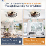 Zardon 20" Black Caged Ceiling Fans, Low Profile with Lights and Remote, Flush Mount Reversible 6 Speeds, Ideal for Indoor