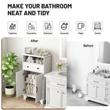 Bathroom Storage Cabinet with Doors and Drawers,Farmhouse White Bathroom Floor Cabinet freestanding with Adjustable Shelf,41.3"H Bathroom Organizer