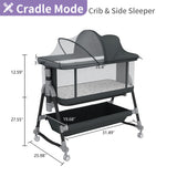 SACVON Baby Bassinet, Bedside Sleeper for Baby, Bedside Bassinet with Storage Basket and Wheels to Reduce Mom's Fatigue, Black