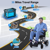 30 Miles Long Travel Range, Electric Wheelchair for Adults Power Wheelchairs Lightweight Foldable All Terrain Motorized Wheelchair for Seniors Compact Portable Airline Approved