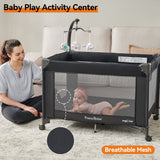 Pamo Babe Baby Playard Magic Fold 1 Step Bassinet & Changing Table for Newborn, 4-Panels (Black)