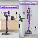 Cordless Vacuum Cleaner,45Kpa 60min Runtime Lightweight Stick Vacuum,8 in1 Self-Standing,Rechargeable Vacuum Cleaners for Pet Hair,Carpet,Hardwood Floor V870(Purple)