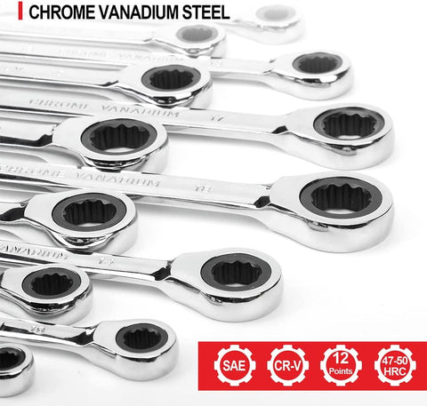 Airaj 12 Pcs Combination Ratcheting Wrench Set ，8-19 mm, Ratchet Wrenches Set for Car and Home Repair