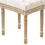 Dycanpo 16'' Upholstered Makeup Vanity Chair,Vintage Foot Stool,Beige and Wood